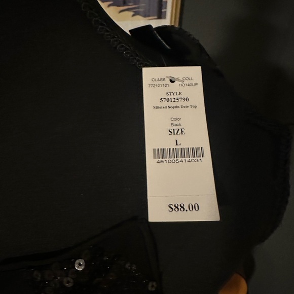 NWT White House Black Market Black Chevron Sequin Tank Size L - Picture 4 of 6